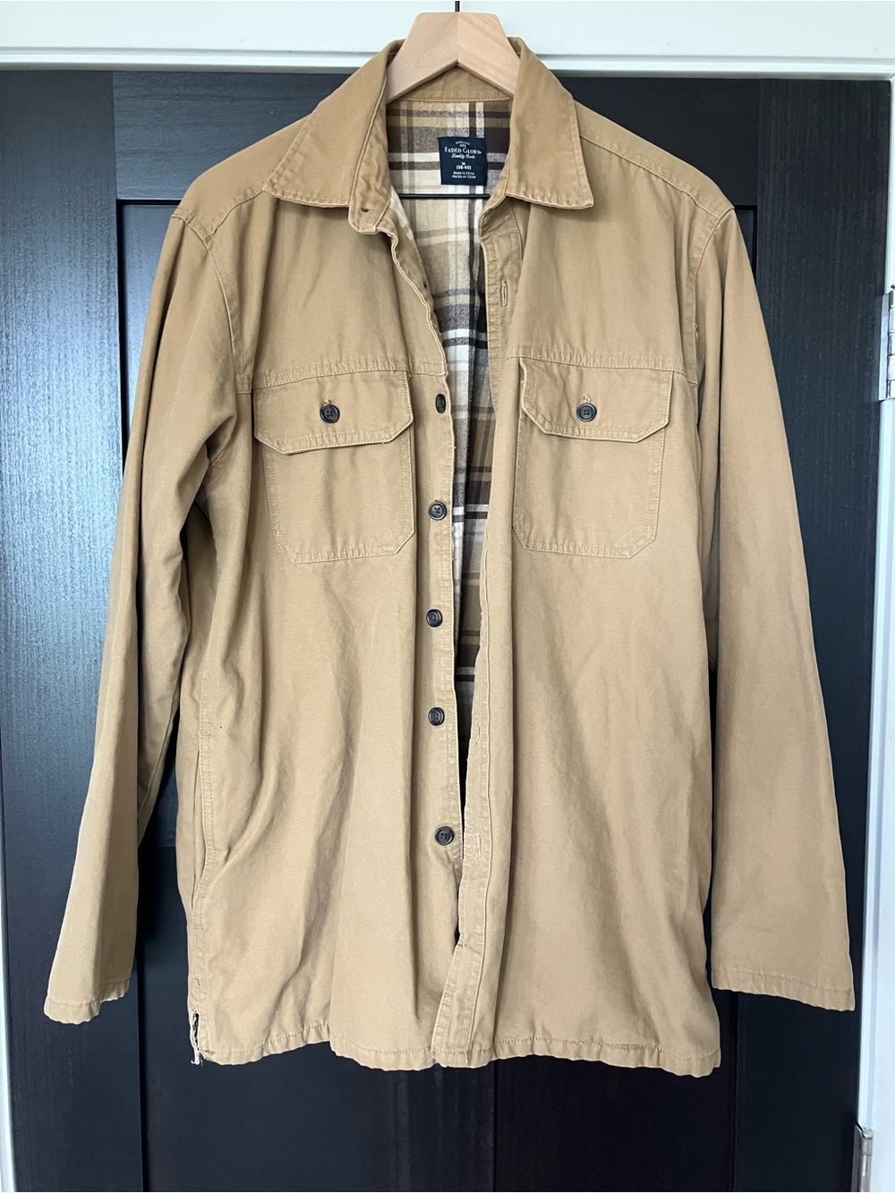 Faded Glory Tan Shirt Jacket with Plaid Interior